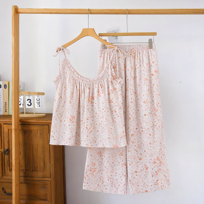 Ensemble de détente Ownkoti à bretelles fines et imprimé floral. - Rose - XL - image 0