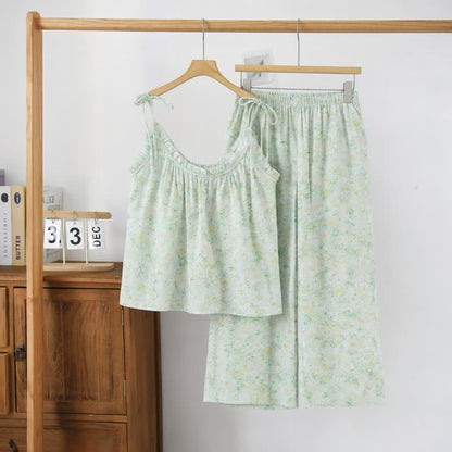Ensemble de vêtements d'intérieur à bretelles et motif floral rose tendre Ownkoti - Vert - XL - image 0