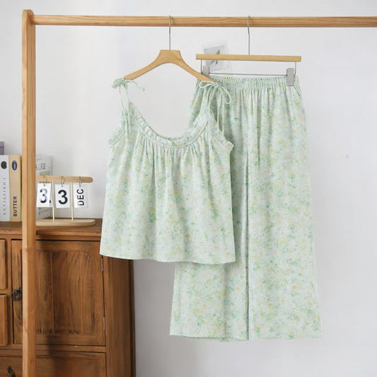 Ensemble de vêtements d'intérieur à bretelles et motif floral rose tendre Ownkoti - Vert - XL - image 0