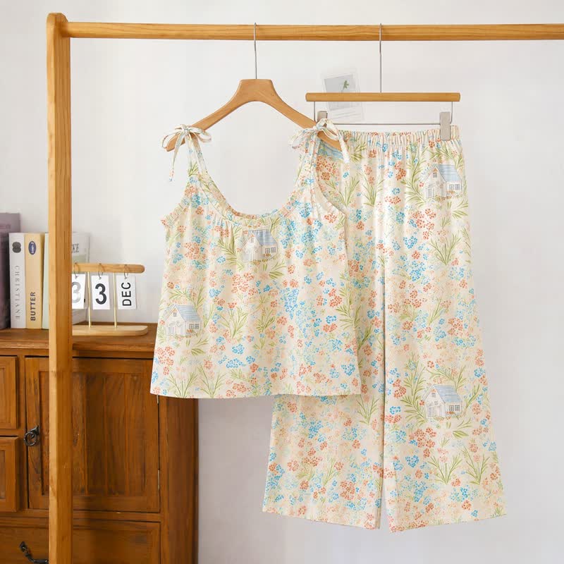 Ensemble de détente Ownkoti Meadow Bloom Cami - Motif floral blanc cassé - XL - image 0
