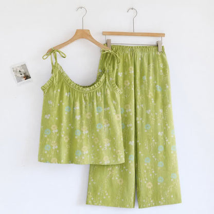 Ensemble lounge à bretelles et bretelles à motif floral doux Ownkoti - Vert - XL - image 0