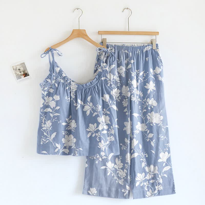 Ensemble de vêtements d'intérieur fleuris doux Ownkoti - Bleu - XL - image 0