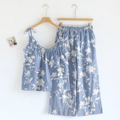 Ensemble de vêtements d'intérieur fleuris doux Ownkoti - Bleu - XL - image 0