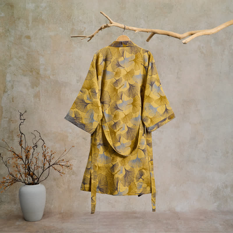 Robe de chambre Ownkoti Vintage Ginkgo Leaf en coton double gaze - image 1