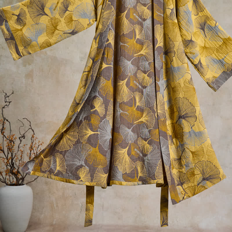Robe de chambre Ownkoti Vintage Ginkgo Leaf en coton double gaze - image 3