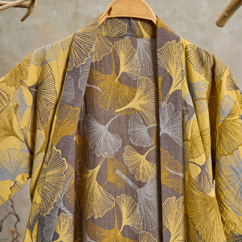 Robe de chambre Ownkoti Vintage Ginkgo Leaf en coton double gaze - image 2