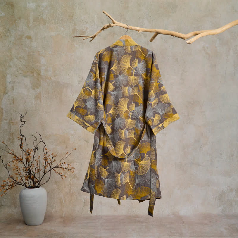 Robe de chambre Ownkoti Vintage Ginkgo Leaf en coton double gaze - image 7