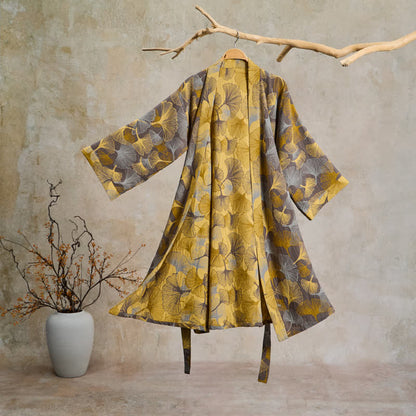 Robe de chambre Ownkoti Vintage Ginkgo Leaf en coton double gaze - Brun clair - 2XL - image 6