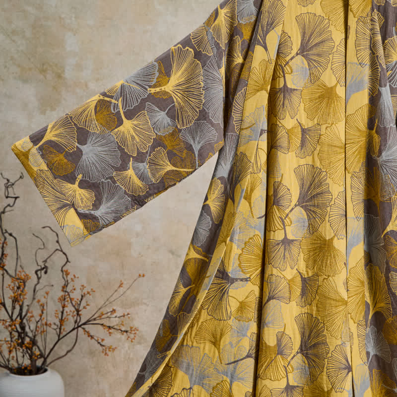 Robe de chambre Ownkoti Vintage Ginkgo Leaf en coton double gaze - image 9