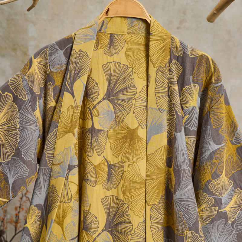 Robe de chambre Ownkoti Vintage Ginkgo Leaf en coton double gaze - image 8