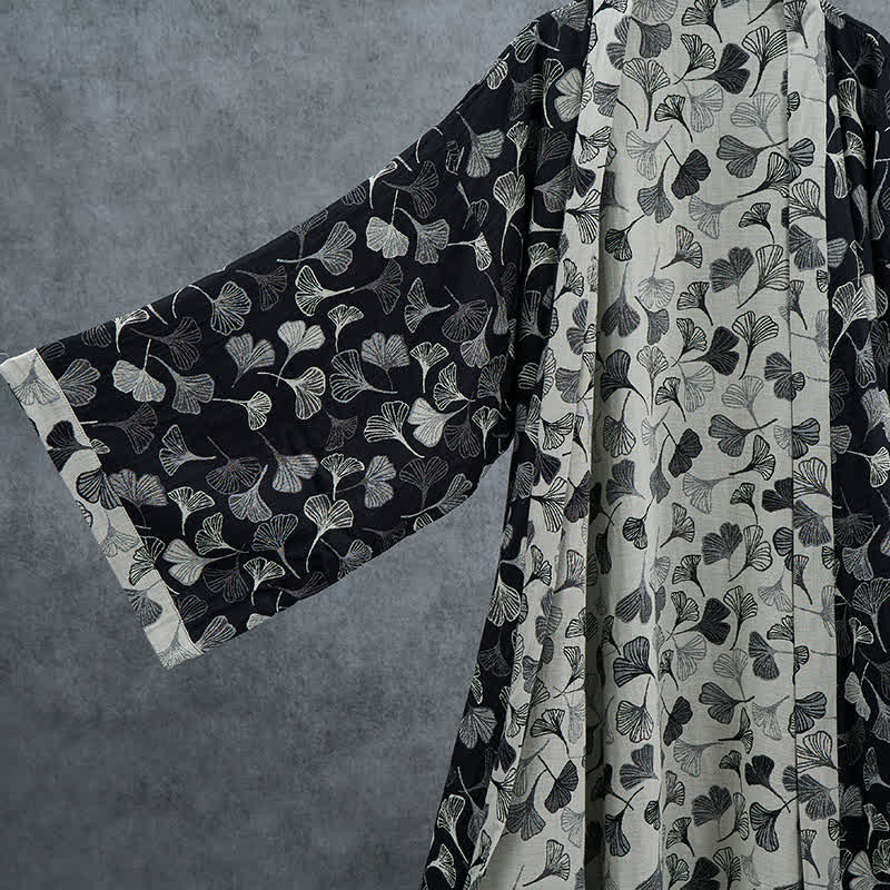 Kimono Ownkoti en coton noir et blanc à feuilles de ginkgo - image 2
