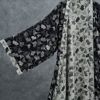 Kimono Ownkoti en coton noir et blanc à feuilles de ginkgo - image 2