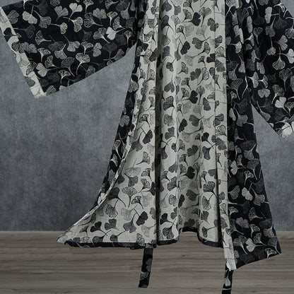 Kimono Ownkoti en coton noir et blanc à feuilles de ginkgo - image 4