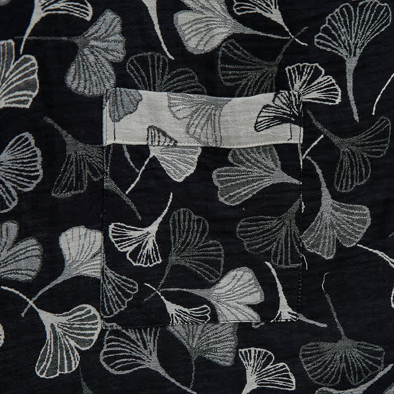 Kimono Ownkoti en coton noir et blanc à feuilles de ginkgo - image 5