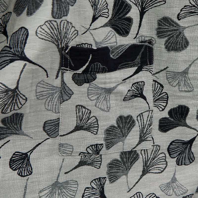 Kimono Ownkoti en coton noir et blanc à feuilles de ginkgo - image 12