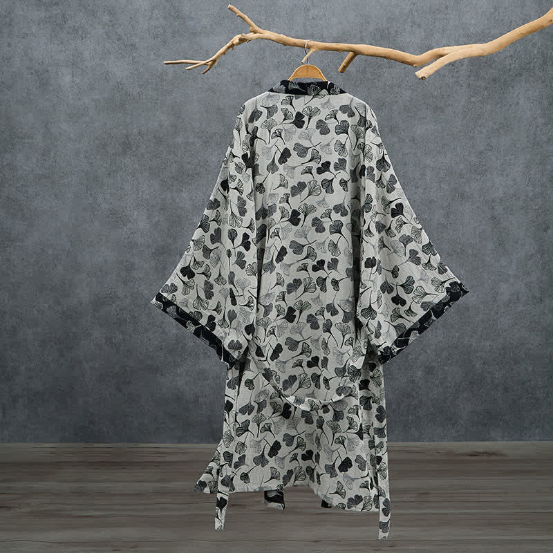 Kimono Ownkoti en coton noir et blanc à feuilles de ginkgo - image 8