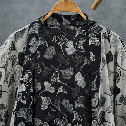 Kimono Ownkoti en coton noir et blanc à feuilles de ginkgo - image 10