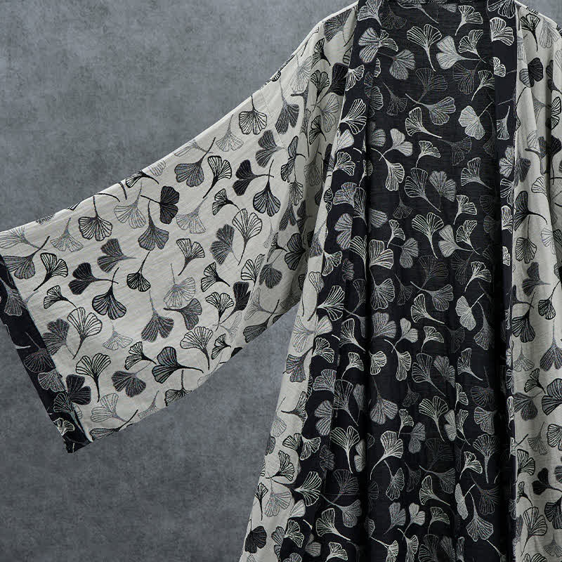Kimono Ownkoti en coton noir et blanc à feuilles de ginkgo - image 9