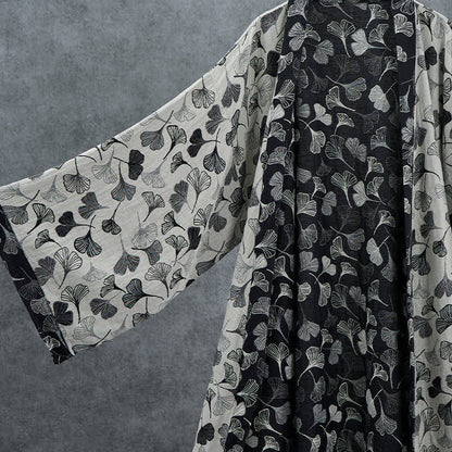 Kimono Ownkoti en coton noir et blanc à feuilles de ginkgo - image 9