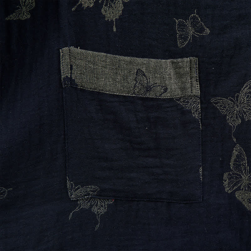 Kimono Ownkoti bleu marine à papillons en coton double gaze - image 5