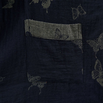 Kimono Ownkoti bleu marine à papillons en coton double gaze - image 5