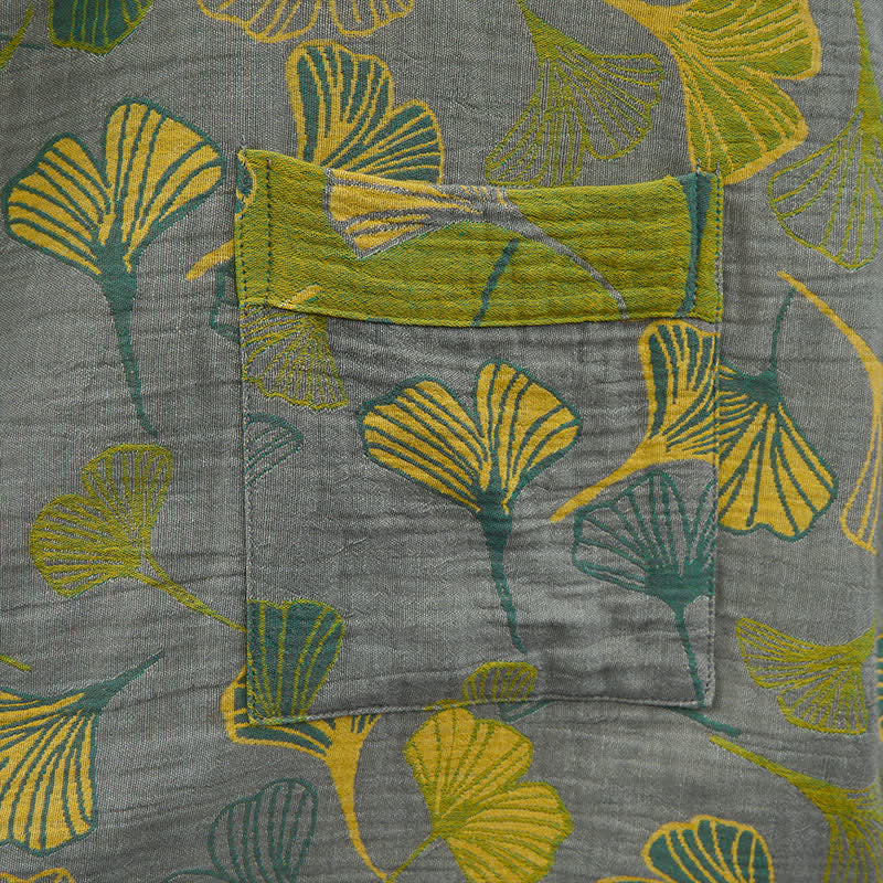 Kimono en coton vert et gris à motif de ginkgo Ownkoti - image 12