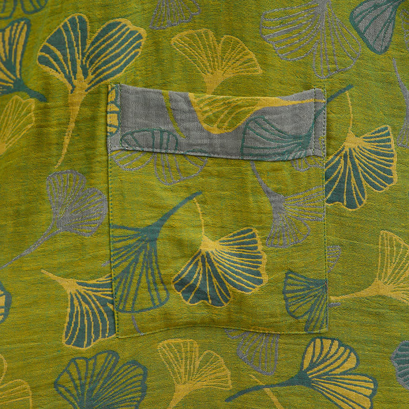 Kimono en coton vert et gris à motif de ginkgo Ownkoti - image 5