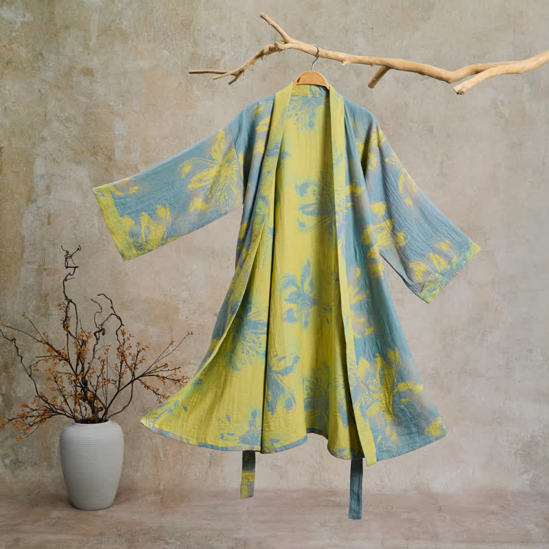 Kimono Ownkoti bohème à fleurs en double gaze de coton à fleurs - Cyan - 2XL - image 0