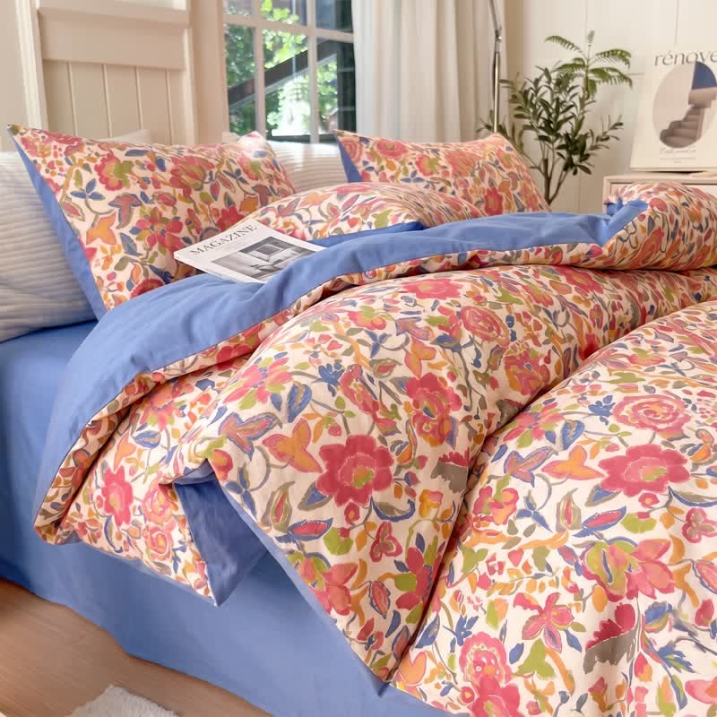 Ensemble de literie Ownkoti Cottage Floral en coton double gaze - Multicolore - 20 po x 37 po - 2 taies d'oreiller - image 0
