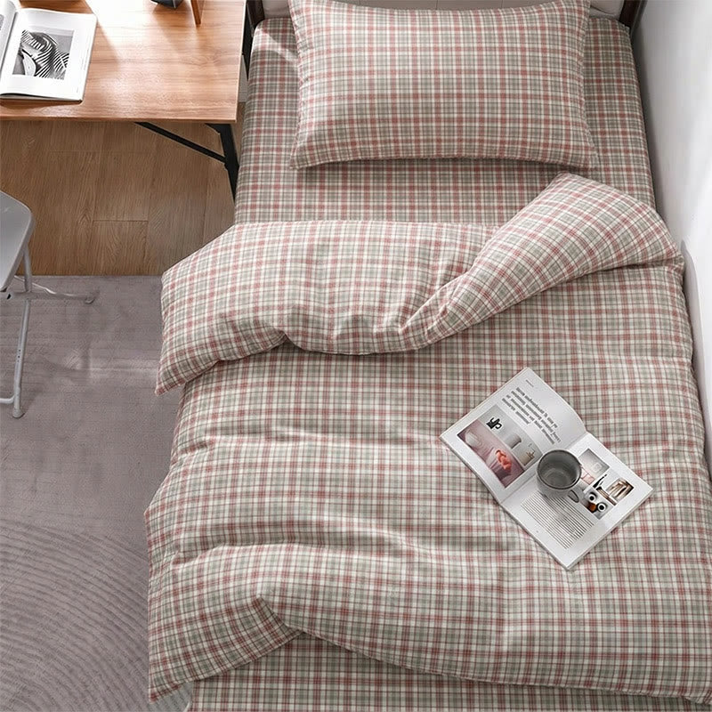 Ensemble de literie Ownkoti à carreaux roses pour lit simple XL. - Carreaux roses et gris - Twin XL - Ensemble complet de 5 pièces - image 0