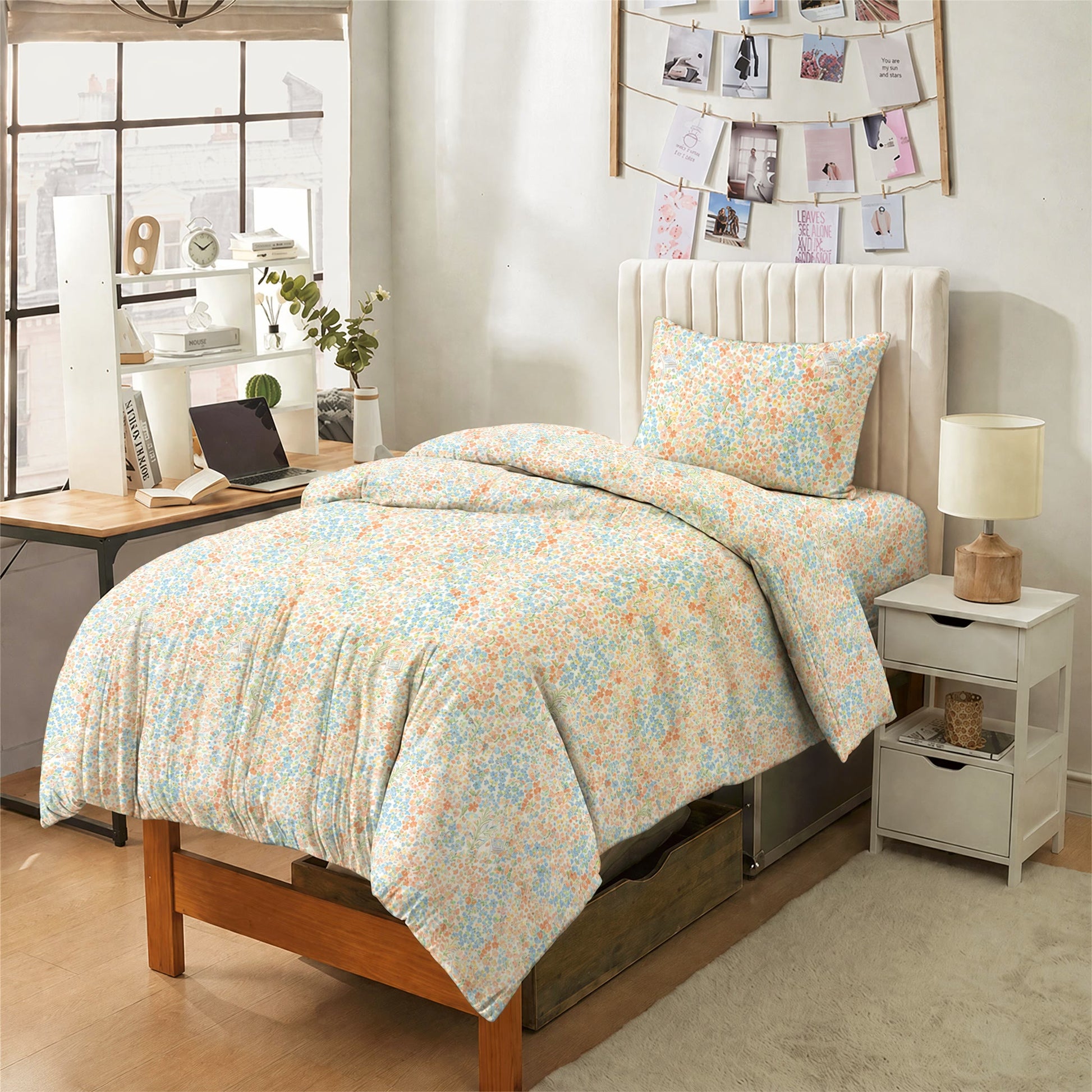 Ensemble de literie pour dortoir Ownkoti à fleurs discrètes, lit simple XL - image 1
