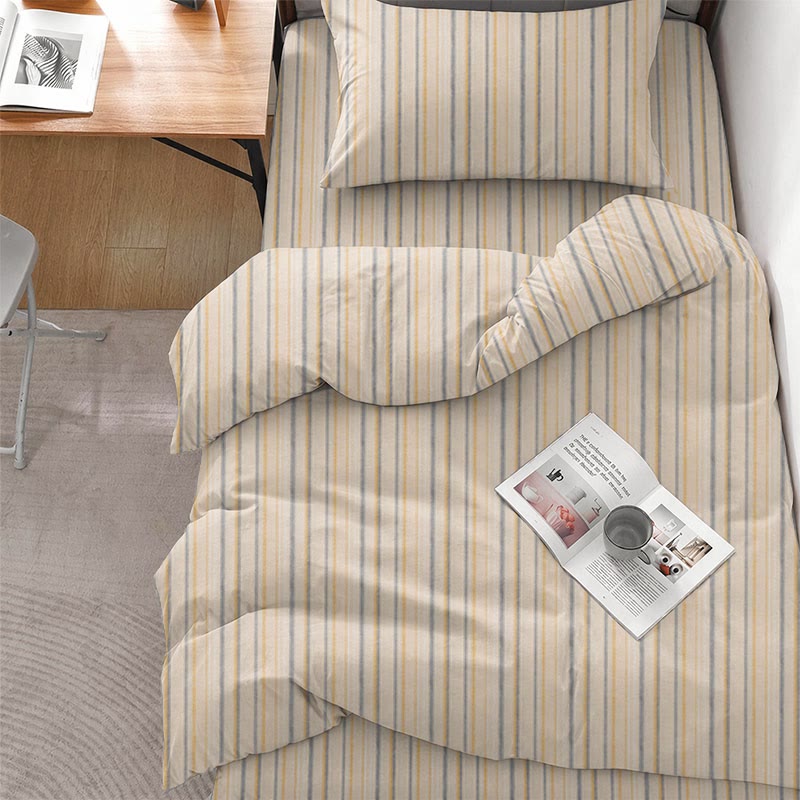 Ensemble de literie Ownkoti à rayures neutres pour lit simple XL. - Rayures jaunes et grises - Twin XL - Ensemble complet de 5 pièces - image 0
