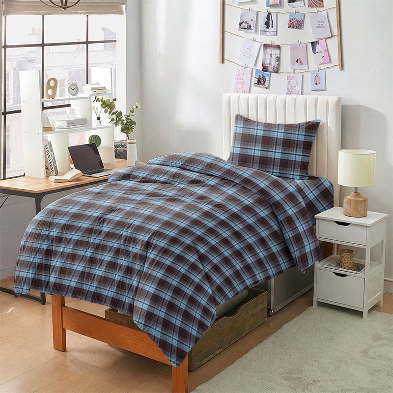 Ensemble de literie pour dortoir Ownkoti Classic Plaid Twin XL - Carreaux marron et bleus - Twin XL - Ensemble complet de 5 pièces - image 0