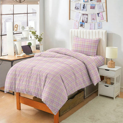 Ensemble de literie Ownkoti à carreaux violets doux pour lit simple XL. - image 1