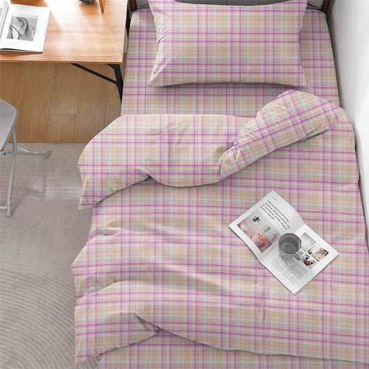 Ensemble de literie Ownkoti à carreaux violets doux pour lit simple XL. - Carreaux violet pastel - Twin XL - Ensemble complet de 5 pièces - image 0