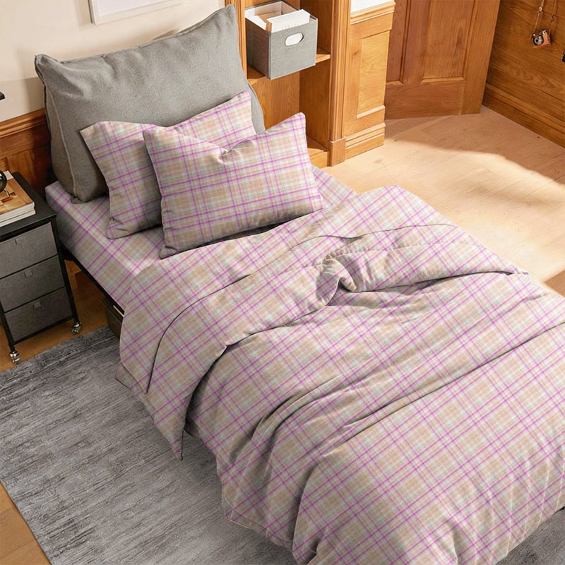 Ensemble de literie Ownkoti à carreaux violets doux pour lit simple XL. - image 2