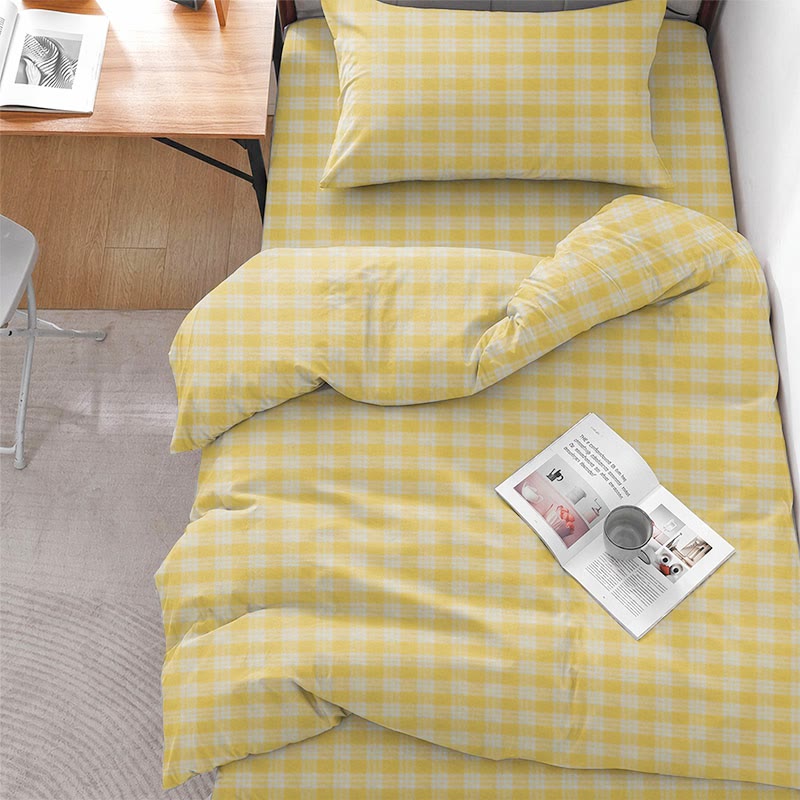 Ensemble de literie pour dortoir Ownkoti Sunny Gingham Twin XL - Jaune - Twin XL - Ensemble complet de 5 pièces - image 0