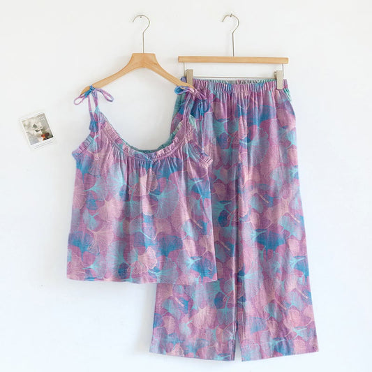 Ensemble de détente Ownkoti Dreamy Ginkgo Leaf Cami - Violet - XL - image 0