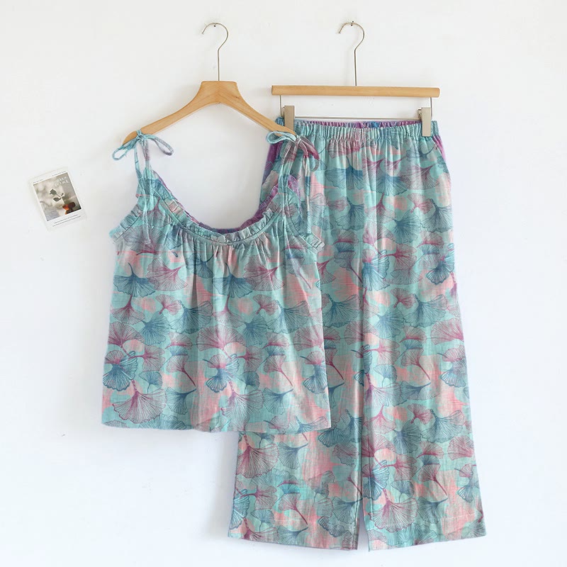 Ensemble de détente Ownkoti Dreamy Ginkgo Leaf Cami - Bleu Rose - XL - image 4