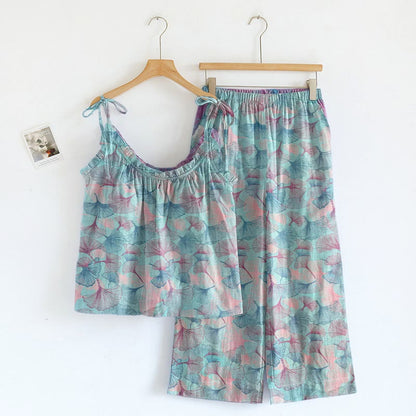 Ensemble de détente Ownkoti Dreamy Ginkgo Leaf Cami - Bleu Rose - XL - image 4