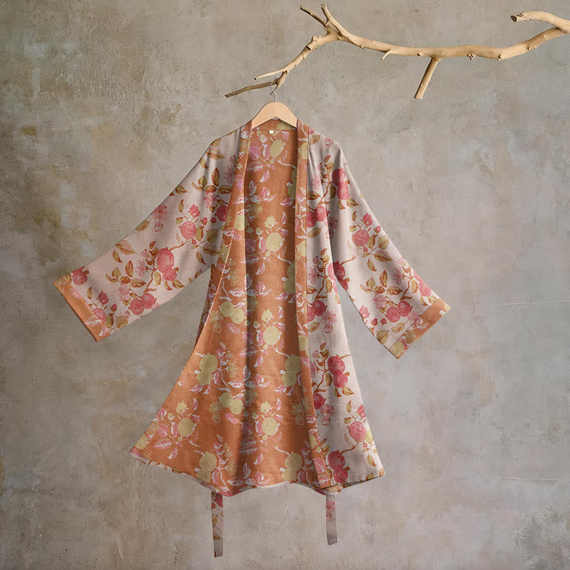 Kimono en coton à imprimé botanique grenade Ownkoti - Rouge et vert - 2XL - image 5