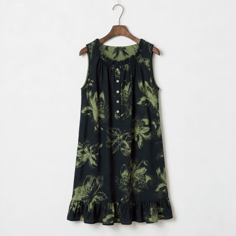 Robe d'intérieur en coton à motif floral nocturne botanique Ownkoti - Vert foncé - L - image 0