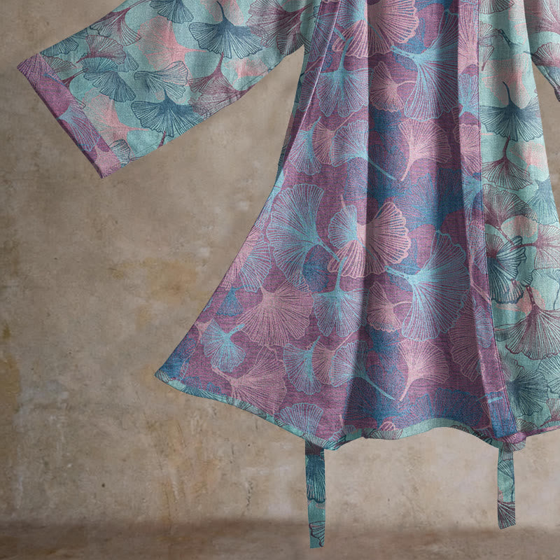 Kimono en coton à motif de feuilles de ginkgo Ownkoti Dreamy - image 4