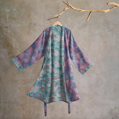 Kimono en coton à motif de feuilles de ginkgo Ownkoti Dreamy - Lavande Menthe - 2XL - image 5
