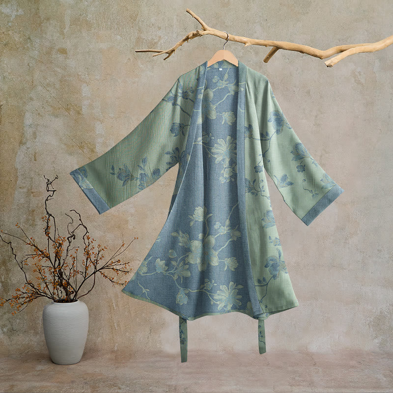 Kimono Ownkoti bleu sauge à fleurs en coton - Sauge et bleu - 2XL - image 5