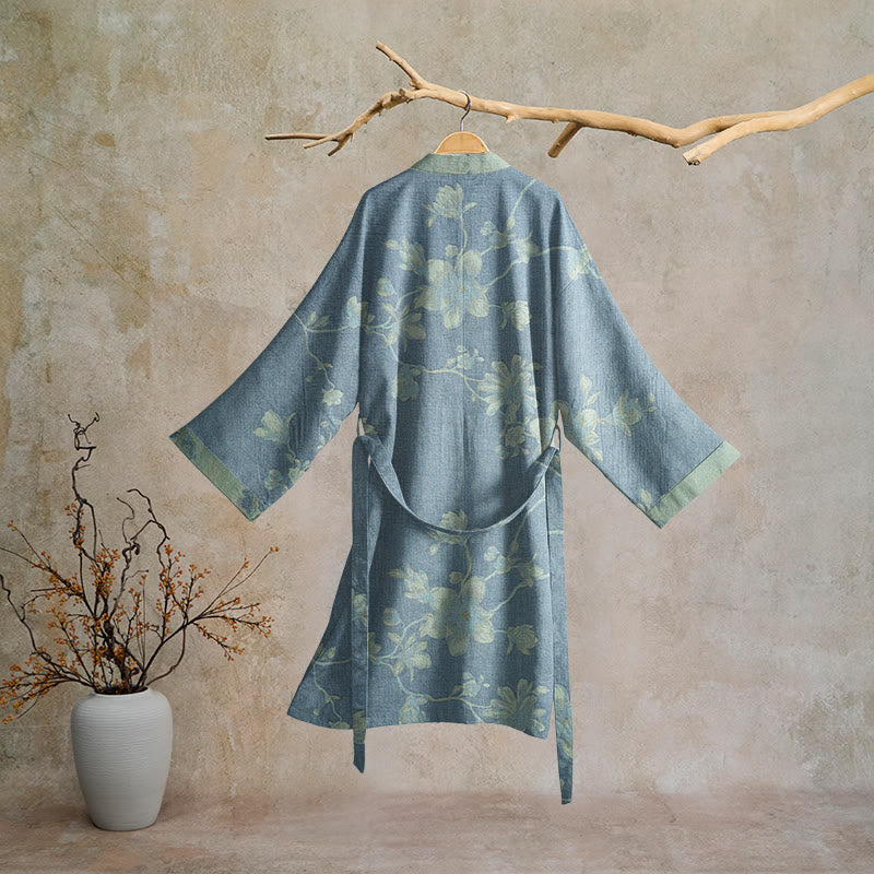 Kimono Ownkoti bleu sauge à fleurs en coton - image 1