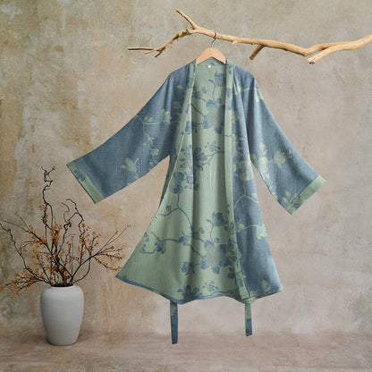 Kimono Ownkoti bleu sauge à fleurs en coton - Bleu et sauge - 2XL - image 0