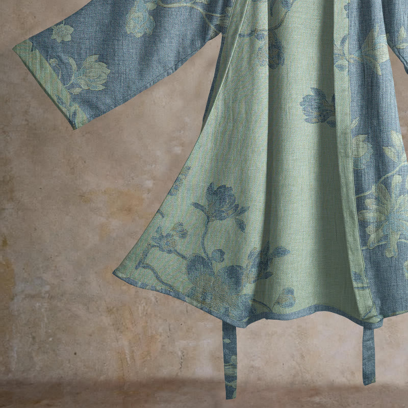 Kimono Ownkoti bleu sauge à fleurs en coton - image 4