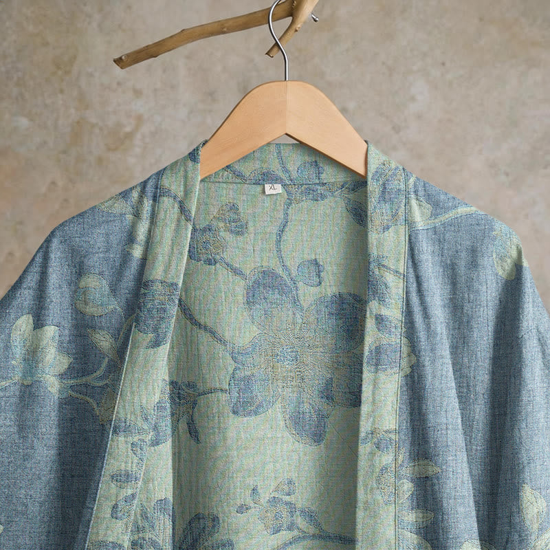 Kimono Ownkoti bleu sauge à fleurs en coton - image 3