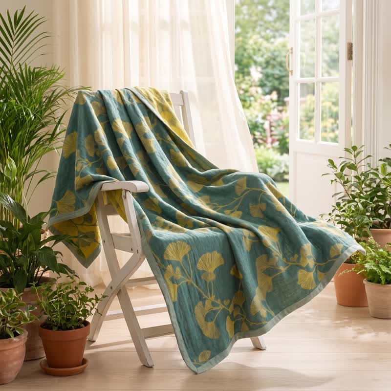 Couette réversible en coton à motif feuille de ginkgo nordique Ownkoti - image 4